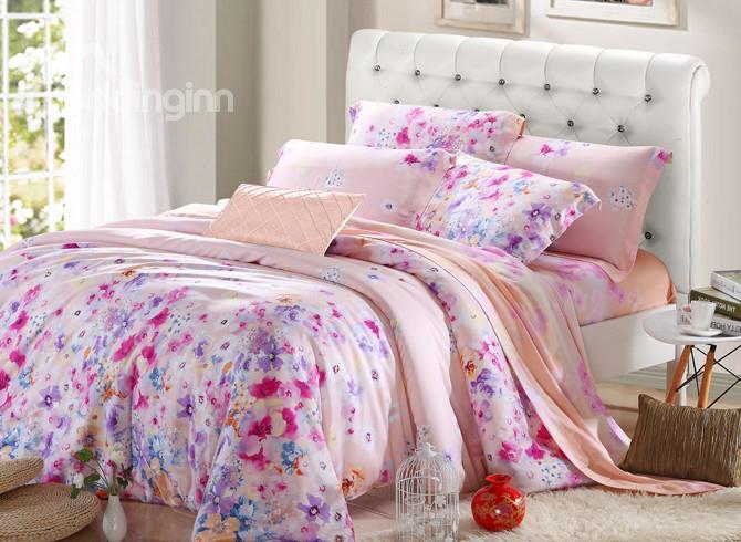 High Quality Comfortable Charming Floral Patterns 4 Pieces Tencel Bedding Sets