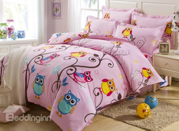 Bedroom For Kids Bedding Sets Whole Comfortable Night Owl And Tree Print 4 Piece Cotton Duvet Cover Sets