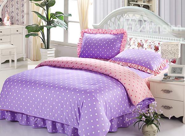 Fancy Purple Polka Dot Pattern Cotton Duvet Cover Sets