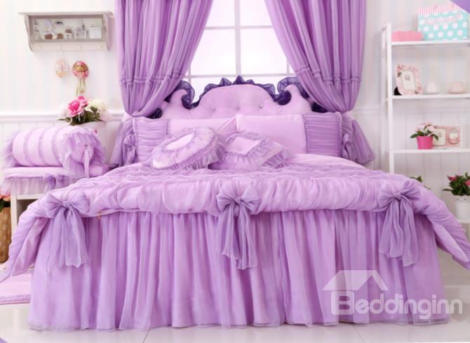 Romantic Purple Bowknot Lace Edging 4-Piece Princess Duvet Cover Sets