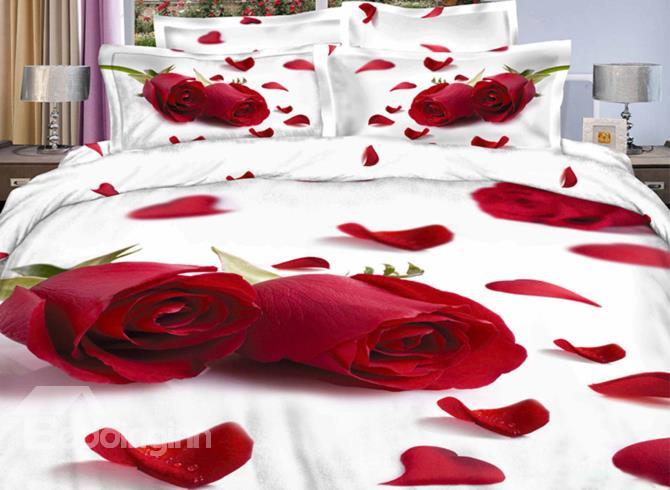 Very Nice Two Red Roses Print 3d Duvet Cover Sets