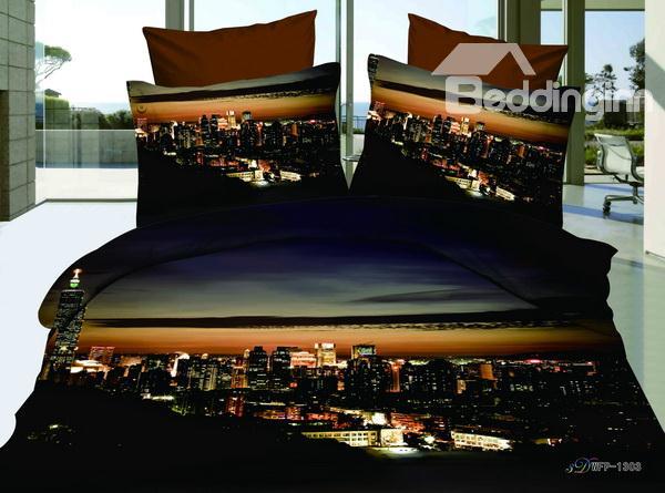 Hot Sell Amazing Modern City Night 4 Pieces Bedding Sets