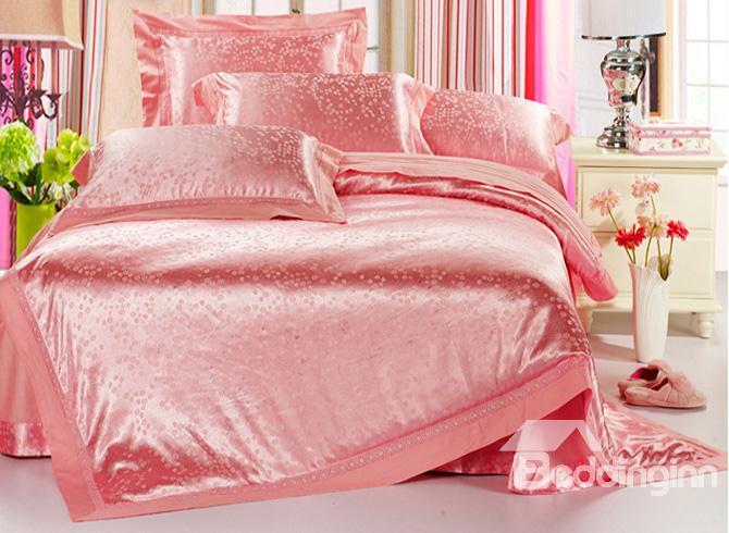 Pomposo And Comfortable Bright Pink 4 Piece Satin Duvet Cover Sets With Jacquard 10490318)