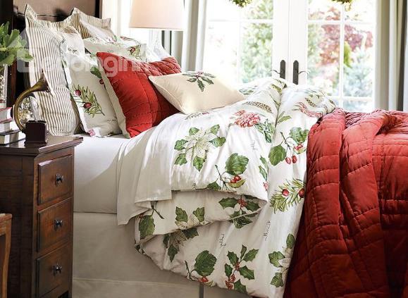 Christmas Gift Pastoral Floral And Pinecone Egyptian Long-Staple Cotton Duvet Cover Sets