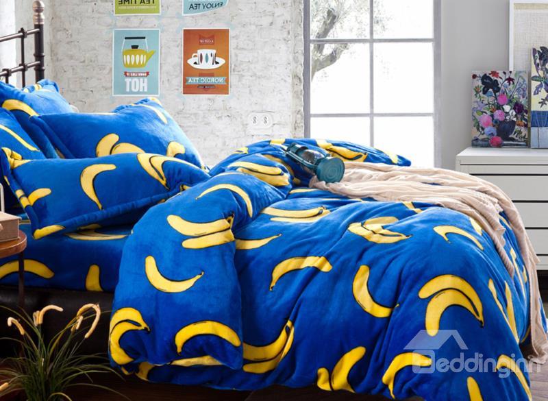 Bright Color Banana With Blue Ground Print Reversible 4 Piece