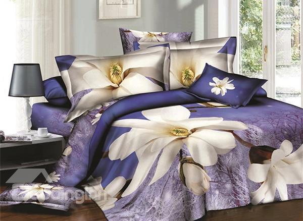 Alluring Magnolia Print 4-Piece Cotton 3d Duvet Cover Sets