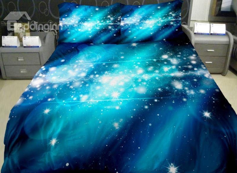 Bright Blue Nebula Print 4-Piece Duvet Cover Sets