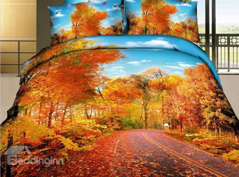 Beautiful Autumn Scene With Fallen Leaves 4 Piece Bedding Sets