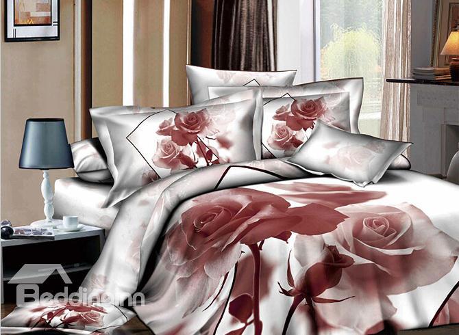 Engrammic Light Brown Rose Printed 4 Piece Duvet Cover Sets With Cotton 10486361)