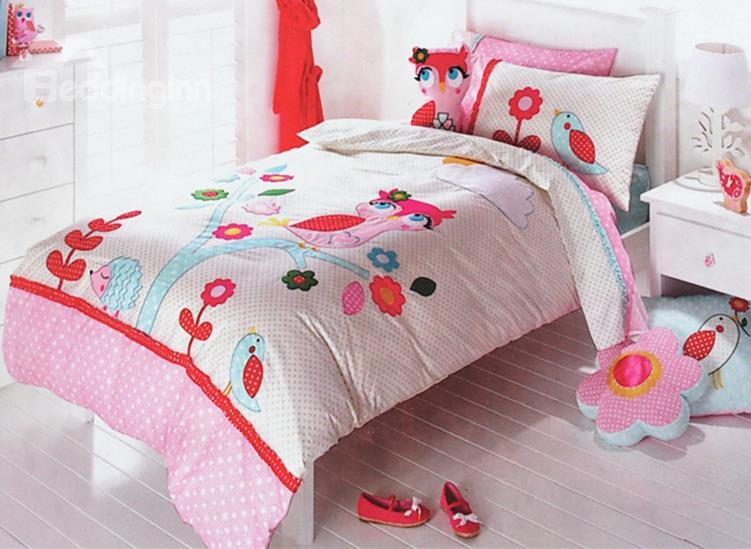 Bedroom For Kids Bedding Sets Whole Very Beautiful Pink Night Owl On The Tree Print 3 Piece Cotton Duvet Cover Sets