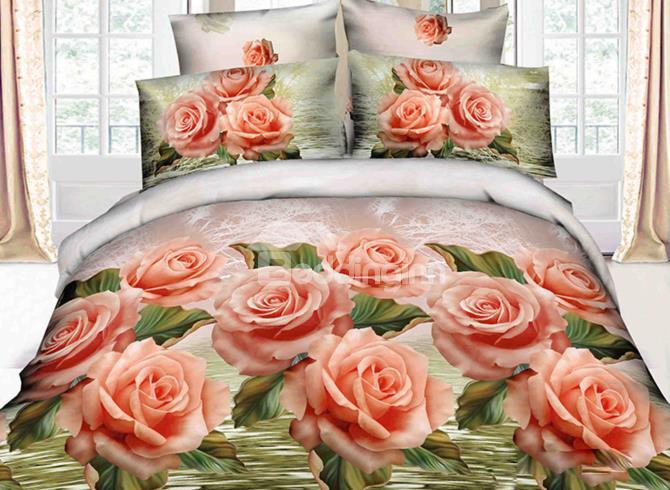 Total Orange Color Rose Print 3d Duvet Cover Sets