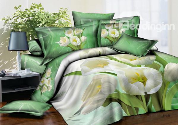 New Arrivals Amazing Budding White Flowers 4 Pieces Bedding Sets
