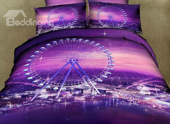 Romantic Ferris Wheel Purple Color 4 Piece Bedding Sets
