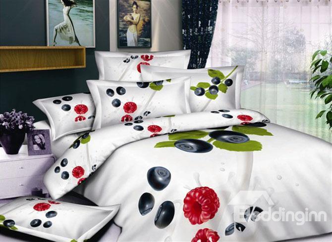 White 4 Piece Printed Bedding Sets With Fruit And Greenery 10489419)