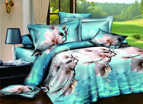 New Arrivals Amazing Pink Flowers Above The Water High Quality 4 Pieces Bedding Sets