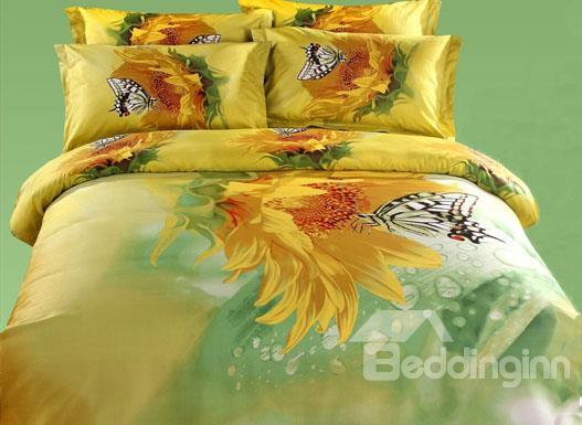 Hot Selling Golden Flower And Butterfly Print Duvet Cover Sets