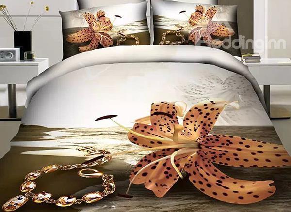 Fragrant Lily And Diamond Print 4-Piece Cotton Duvet Cover Sets
