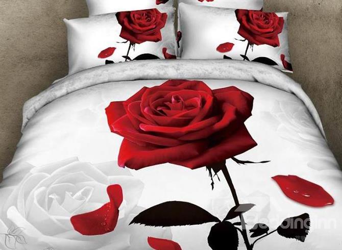 New Arrival 100%Cotton Appealing Swaying Rose 3d Printed 4 Piece Bedding Sets