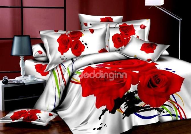 Red Roses And Colored Ribbon Print 3d Bedding Sets