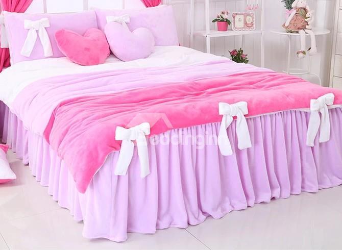 Lovely Contrast Color Worsted Flannel Bowtie 4-Piece Princess Duvet Cover Sets