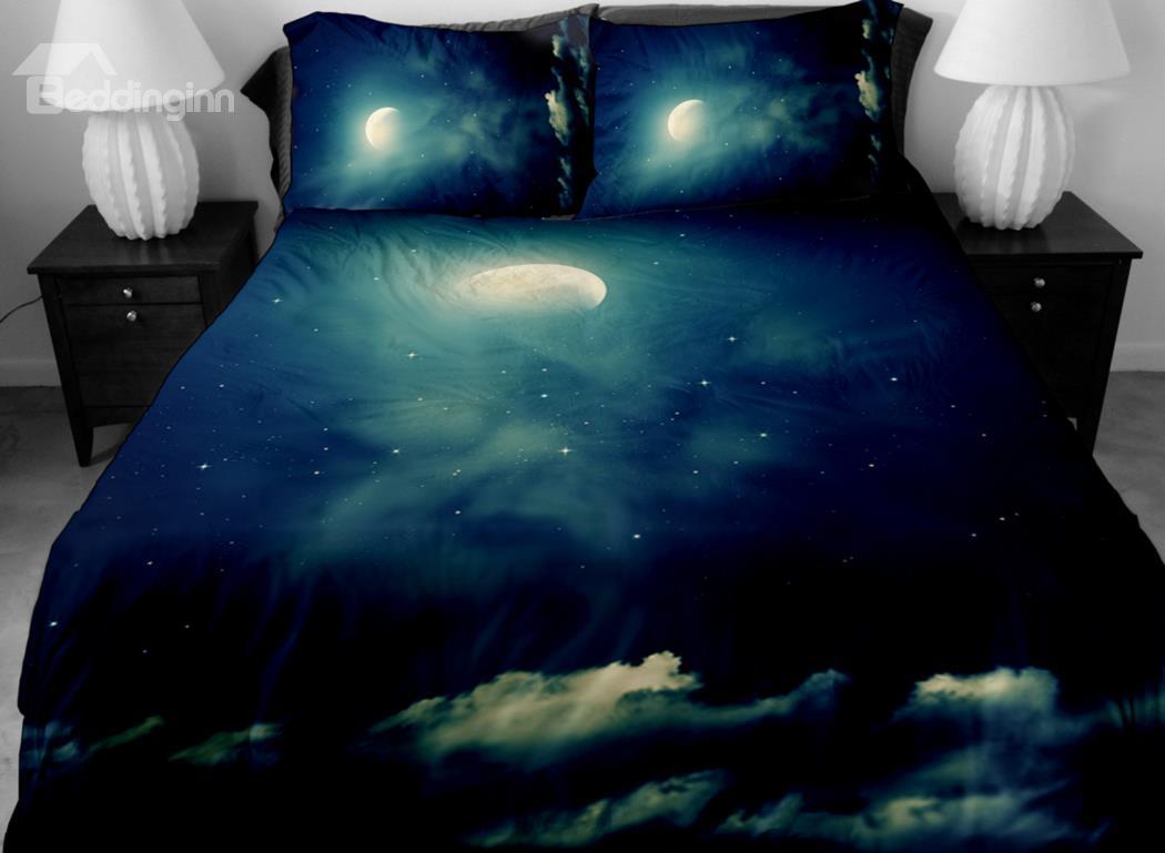 Romantic White Moon And Clouds Print 4 Piece Duvet Cover Sets