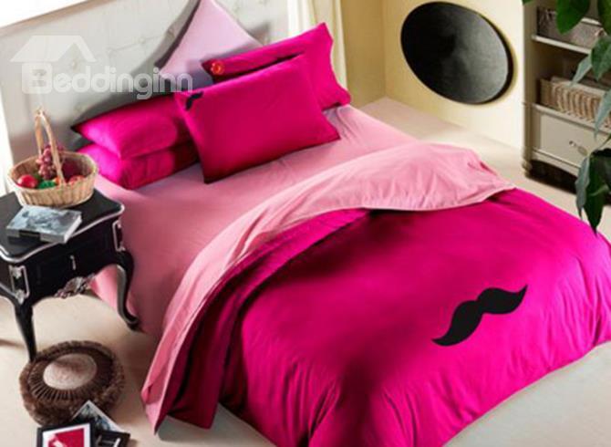 New Arrival Sanding Lovely Mustache And Red Lips Print 4 Piece Bedding Sets