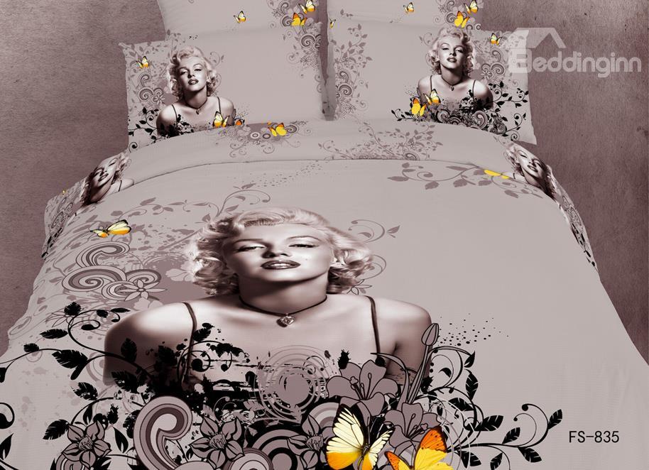 Sexy Marilyn Monroe And Butterflies Print 4 Piece Bedding Sets