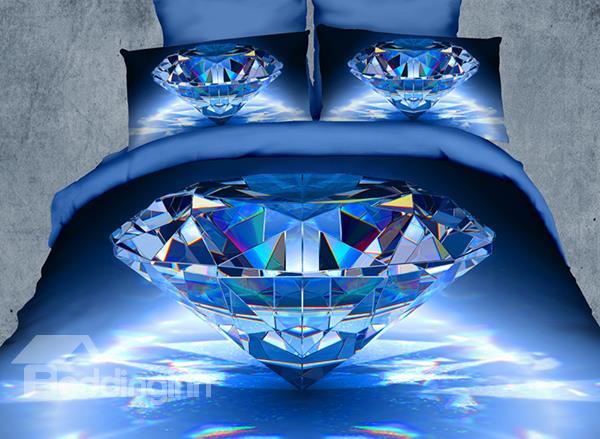 Luxury Big Blue Diamond Print 4-Piece Polyester 3d Duvet Cover Sets