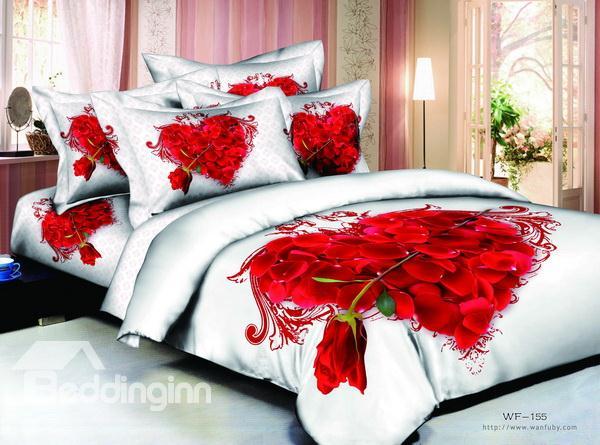Romantic Heart-Shaped 4 Piece Cotton Bedding Sets With Active Printing