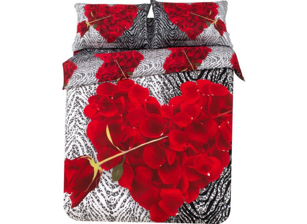 New Arrival Beautiful Red Rose And Heart Petals Print 3d Bedding Sets