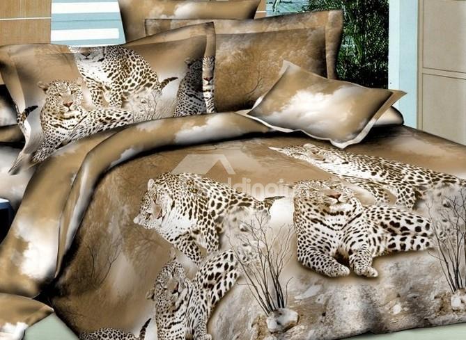 Cheetah Lying On Land Print 4-Piece Polyester 3d Duvet Cover Sets