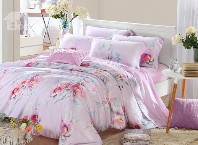High Quality Charming Floral Patterns 4 Pieces Tencel Bedding Sets