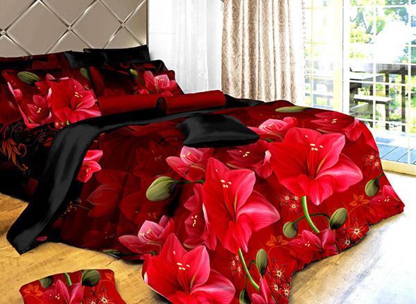 Barbados Lily Flower Print 4-Piece Polyester Duvet Cover Sets