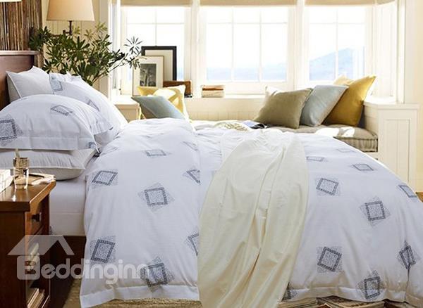 Diamond Pattern With White Background 4-Piece 100%Cotton Duvet Cover Sets