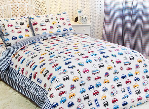 All Kinds Of Toy Cars Print 3-Piece Cotton Duvet Cover Sets