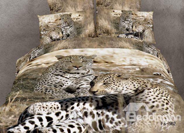 Unique Leopard 3d Animal Print 4 Piece Duvet Bedding Sets