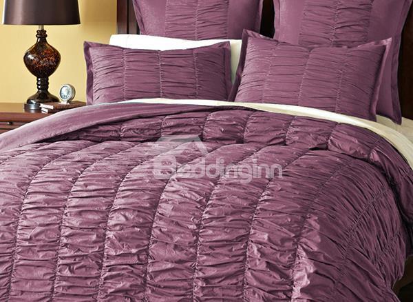 Solid Violet Wrinkle Style Cotton 4-Piece Falbala Duvet Cover Sets