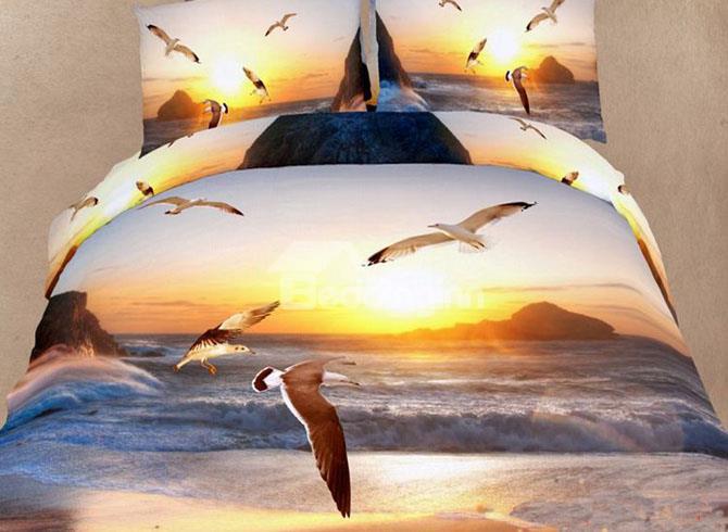 New Style Seagull Flying Over The Sea 4 Piece Bedding Sets