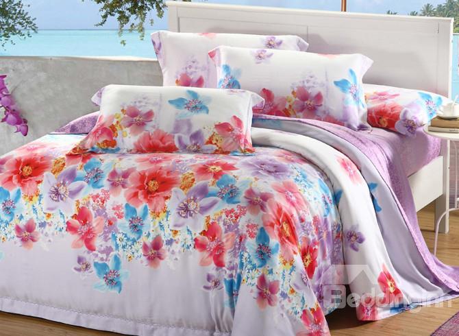 Comfortable Amazing Floral Patterns 4 Pieces Tencel Bedding Sets
