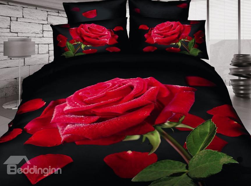 New Arrival High Quality Big Glamorous Rose Realistic 3d Printed 4 Piece Bedding Sets