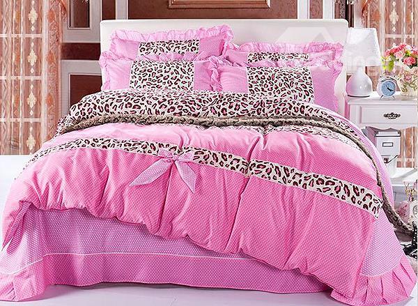 Sweet Leopard Pattern With Bow Tie 4-Piece Duvet Cover