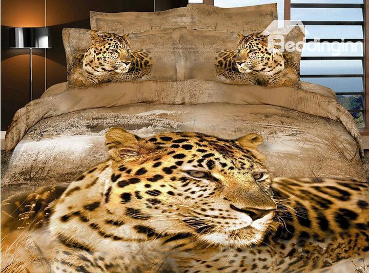 Beautiful Wild Big Leopard Print 4 Piece Duvet Cover Bedding Sets