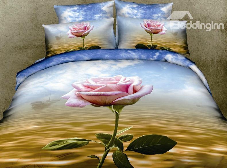 Pink Rose 3d Print 4 Piece Bedding Sets/Duvet Cover Sets