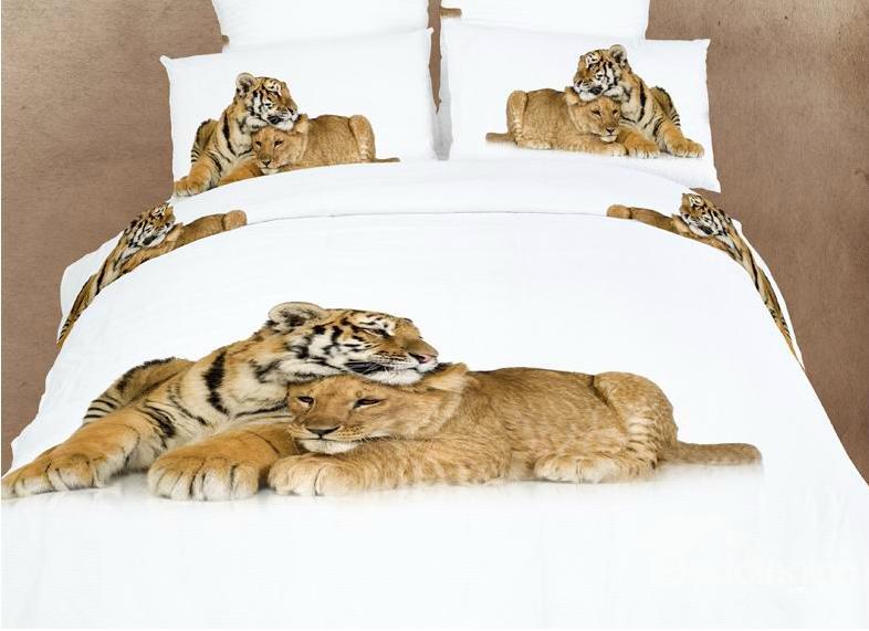 Animal Print Bedding Sets Uk Heart Warming Lion And Tiger Print 4 Piece Bedding Sets Duvet Cover