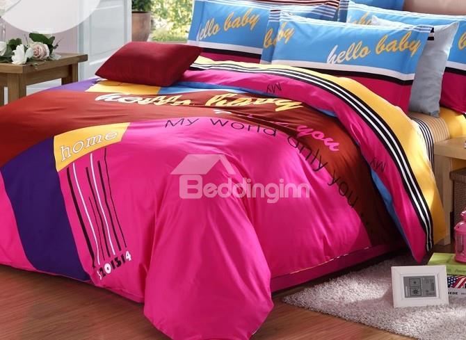 Bright Color English Poem Print 4 Piece Duvet Cover Sets