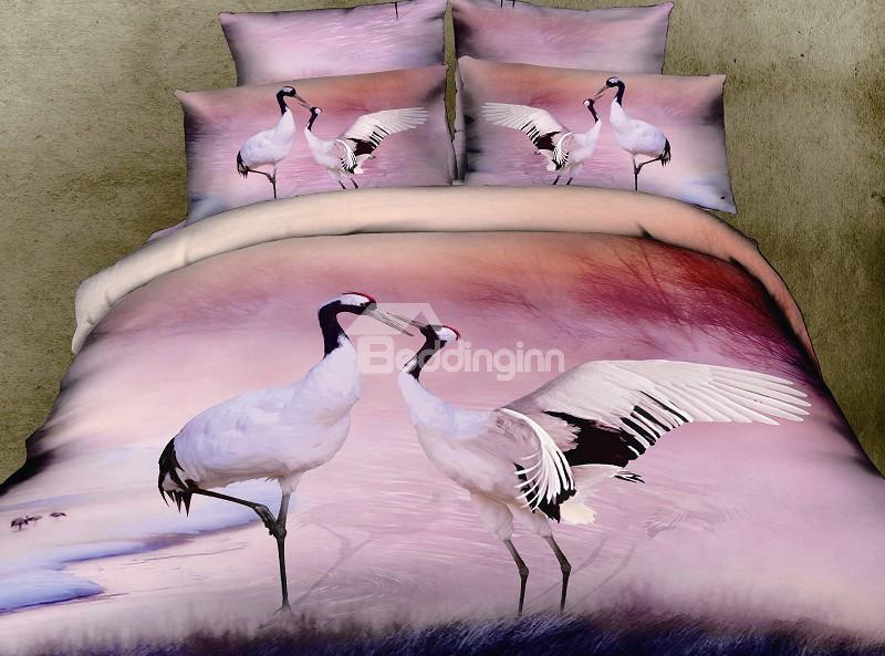 Beautiful Red-Crowned Crane Print With Elegant Color 4 Piece Bedding Sets