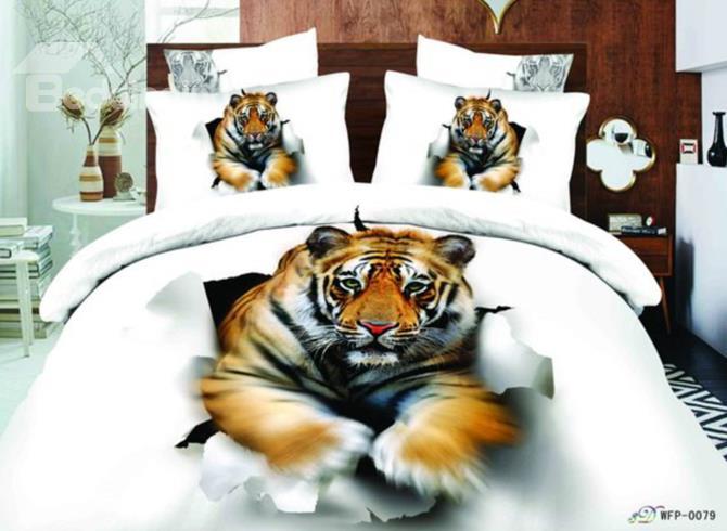Big Tiger Break Into The Wall Print 3d Duvet Cover Sets
