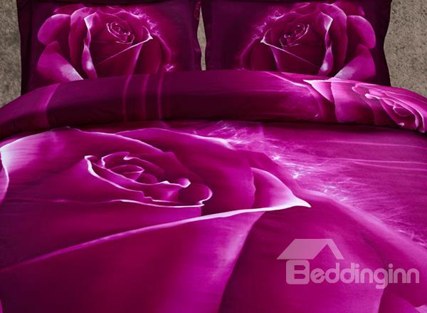 New Arrival Stunning Purple Roses Print 4 Piece Bedding Sets