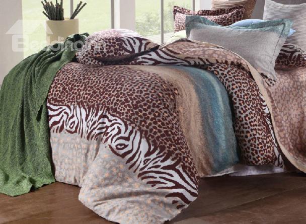100 Cotton Elegant Color Leopard Print 4 Piece Bedding Sets Duvet
